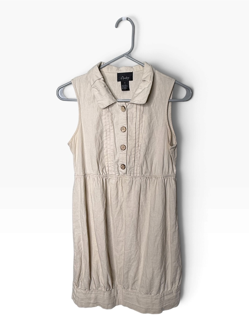 Chesley Tan Beige 100% Linen Sleeveless Button Front Dress Size M